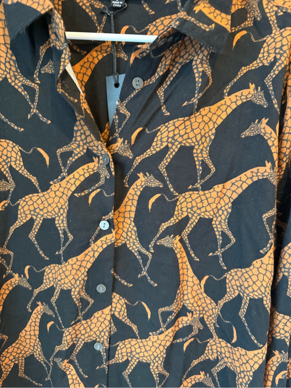 Jane & Delancey Giraffe Print Button-Up Blouse in Black and Brown - Picture 3 of 9